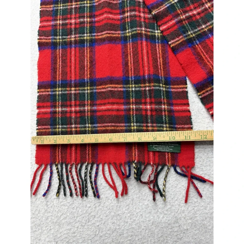 The Scotch House Johnstons Lambswool Tartan Scarf Red Plaid Made Scotland Fringe